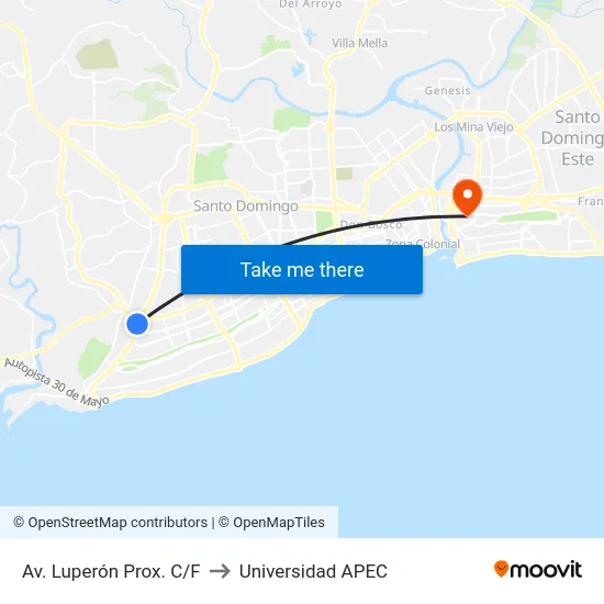 Av. Luperón Prox. C/F to Universidad APEC map