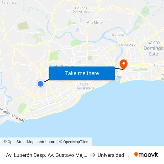 Av. Luperón Desp. Av. Gustavo Mejia Ricart to Universidad APEC map