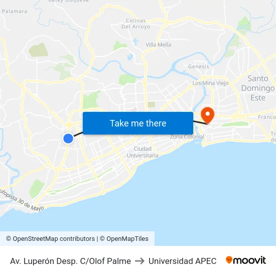 Av. Luperón Desp. C/Olof Palme to Universidad APEC map