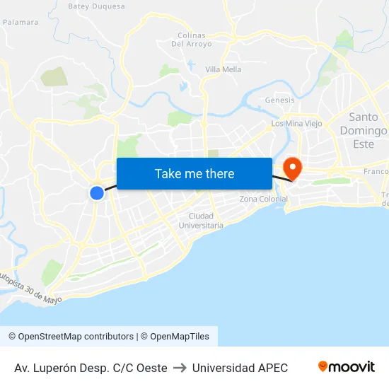 Av. Luperón Desp. C/C Oeste to Universidad APEC map