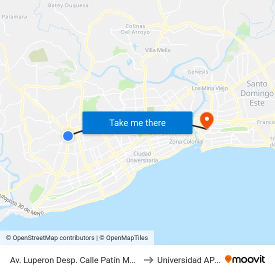 Av. Luperon Desp. Calle Patín Maceo to Universidad APEC map