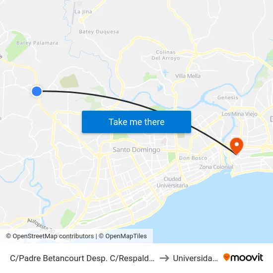 C/Padre Betancourt Desp. C/Respaldo Padre Betancourt to Universidad APEC map