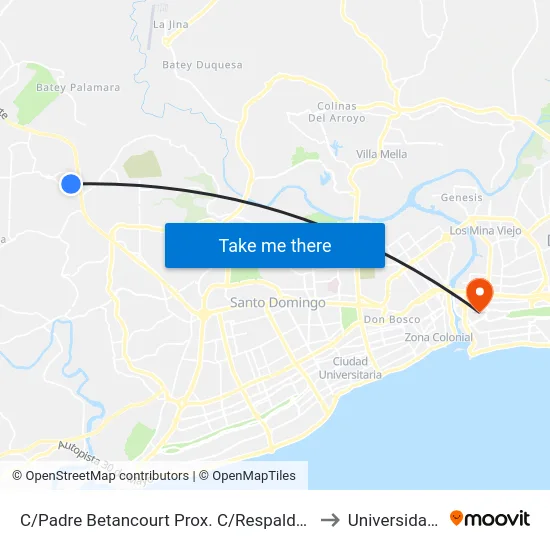 C/Padre Betancourt Prox. C/Respaldo Padre Betancourt to Universidad APEC map