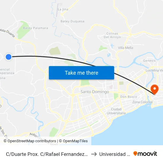 C/Duarte Prox. C/Rafael Fernandez Dominguez to Universidad APEC map