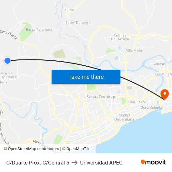C/Duarte Prox. C/Central 5 to Universidad APEC map