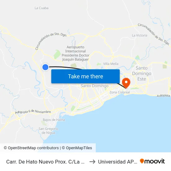 Carr. De Hato Nuevo Prox. C/La Zona to Universidad APEC map