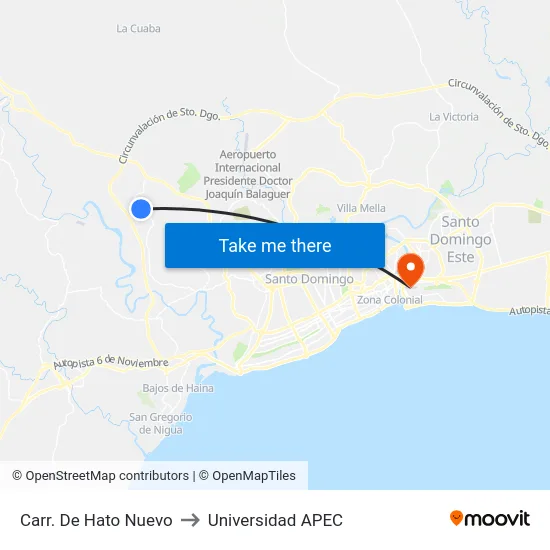 Carr. De Hato Nuevo to Universidad APEC map