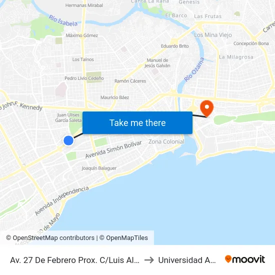 Av. 27 De Febrero Prox. C/Luis Alberti to Universidad APEC map