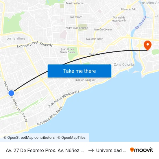 Av. 27 De Febrero Prox. Av. Núñez De Cáceres to Universidad APEC map