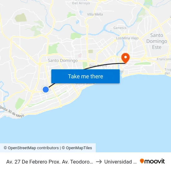 Av. 27 De Febrero Prox. Av. Teodoro Chasseriau to Universidad APEC map