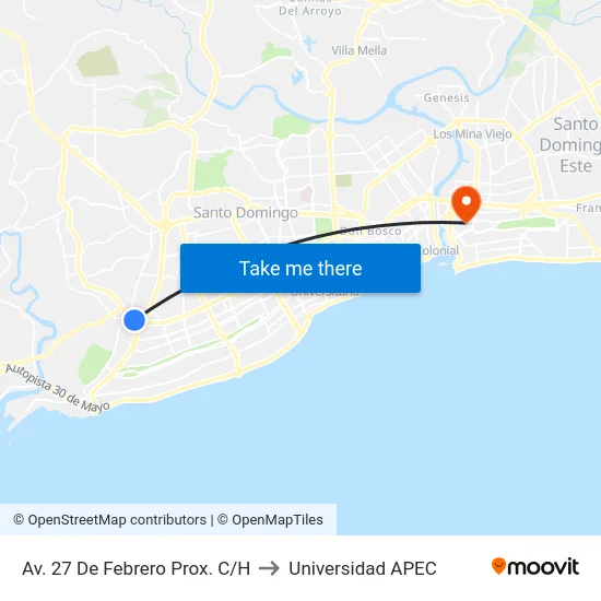 Av. 27 De Febrero Prox. C/H to Universidad APEC map