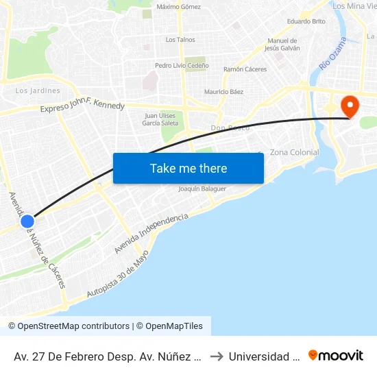Av. 27 De Febrero Desp. Av. Núñez De Cáceres to Universidad APEC map