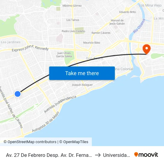 Av. 27 De Febrero Desp. Av. Dr. Fernando Arturo Defilló to Universidad APEC map