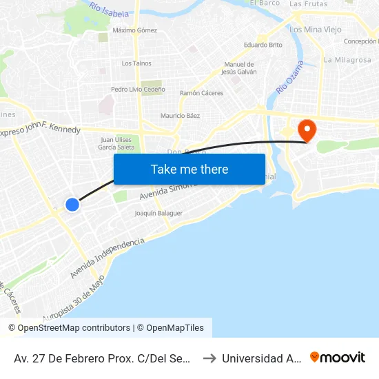 Av. 27 De Febrero Prox. C/Del Seminario to Universidad APEC map