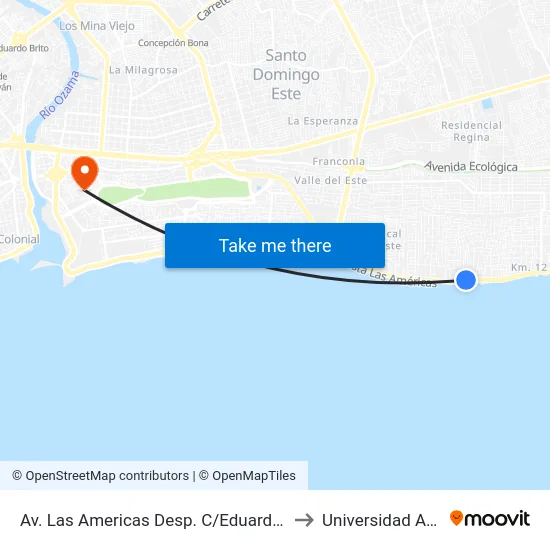 Av. Las Americas Desp. C/Eduardo Brito to Universidad APEC map