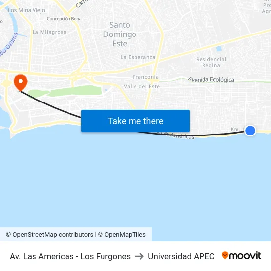 Av. Las Americas - Los Furgones to Universidad APEC map