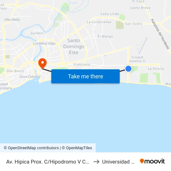 Av. Hipica Prox. C/Hipodromo V Centenario to Universidad APEC map