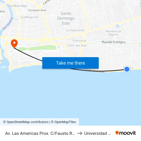 Av. Las Americas Prox. C/Fausto Rodriguez to Universidad APEC map