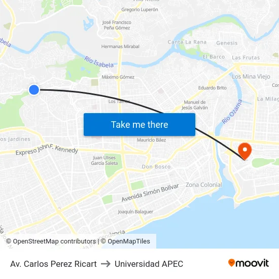 Av. Carlos Perez Ricart to Universidad APEC map