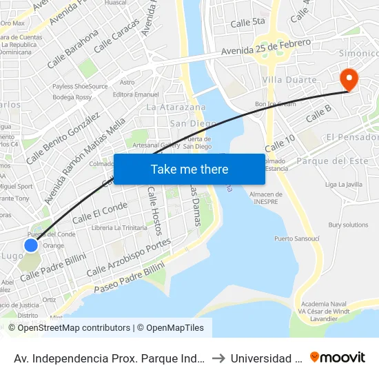 Av. Independencia Prox. Parque Independencia to Universidad APEC map