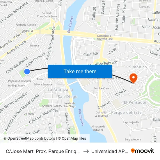 C/Jose Marti Prox. Parque Enriquillo to Universidad APEC map
