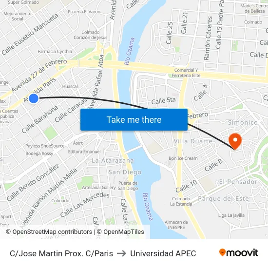 C/Jose Martin Prox. C/Paris to Universidad APEC map