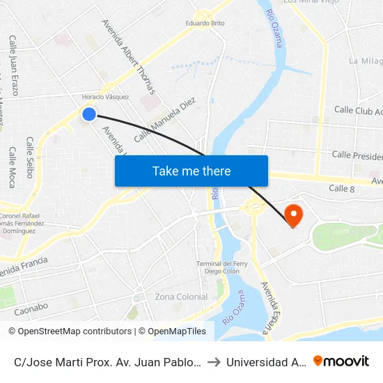 C/Jose Marti Prox. Av. Juan Pablo Duarte to Universidad APEC map