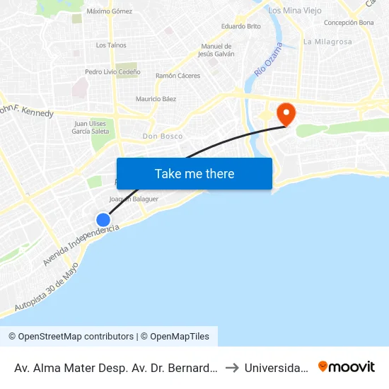 Av. Alma Mater Desp. Av. Dr. Bernardo Correa Y Cidron to Universidad APEC map