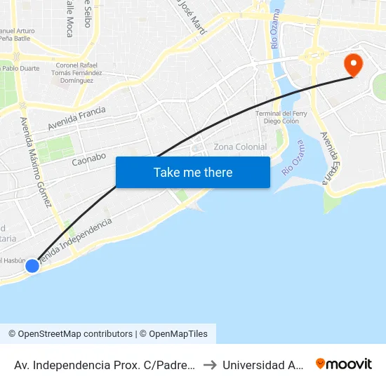 Av. Independencia Prox. C/Padre Piña to Universidad APEC map
