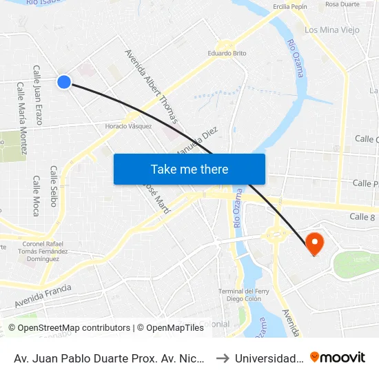 Av. Juan Pablo Duarte Prox. Av. Nicolás De Ovando to Universidad APEC map