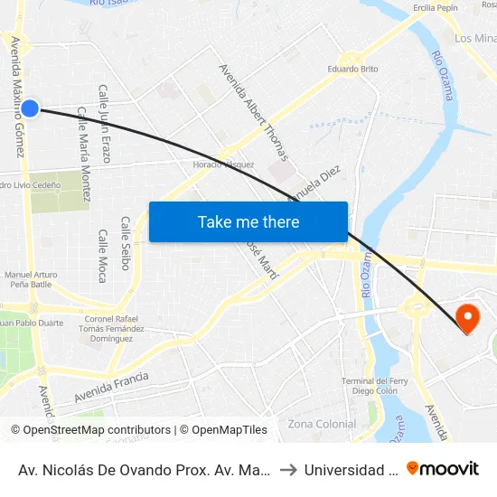 Av. Nicolás De Ovando Prox. Av. Maximo Gomez to Universidad APEC map