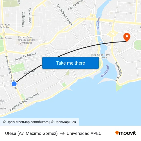 Utesa (Av. Máximo Gómez) to Universidad APEC map