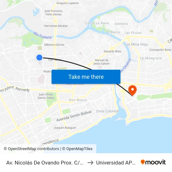 Av. Nicolás De Ovando Prox. C/39 to Universidad APEC map