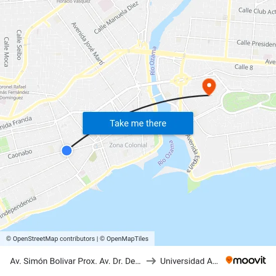 Av. Simón Bolivar Prox. Av. Dr. Delgado to Universidad APEC map