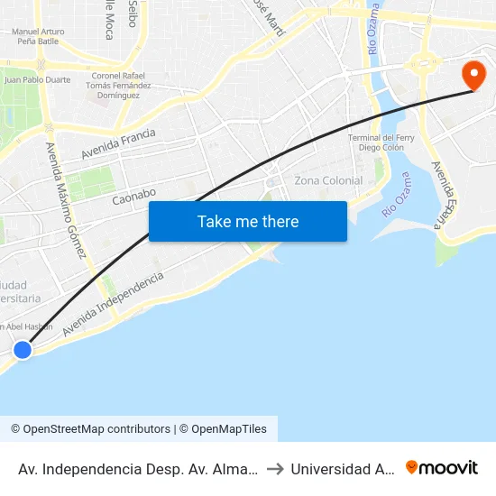 Av.  Independencia Desp. Av. Alma Mater to Universidad APEC map