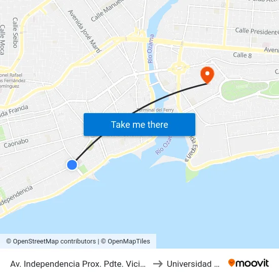 Av. Independencia Prox. Pdte. Vicini Burgos to Universidad APEC map