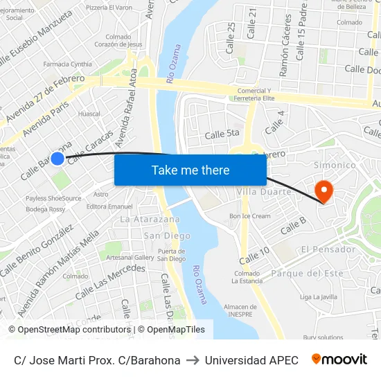 C/ Jose Marti Prox. C/Barahona to Universidad APEC map