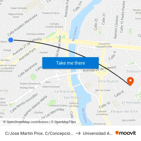 C/Jose Martin Prox. C/Concepción Bona to Universidad APEC map