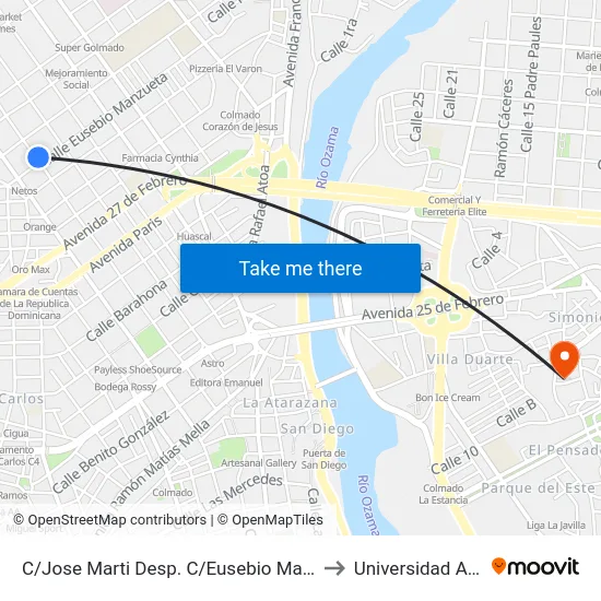 C/Jose Marti Desp. C/Eusebio Manzueta to Universidad APEC map