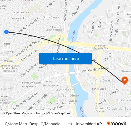 C/Jose Marti Desp. C/Manuela Diez to Universidad APEC map