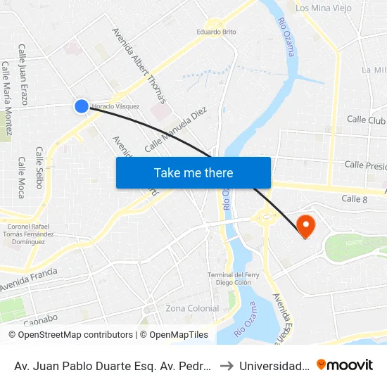 Av. Juan Pablo Duarte Esq. Av. Pedro Livio Cedeño to Universidad APEC map