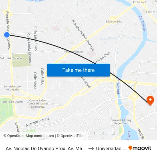 Av. Nicolás De Ovando Prox. Av. Maximo Gomez to Universidad APEC map