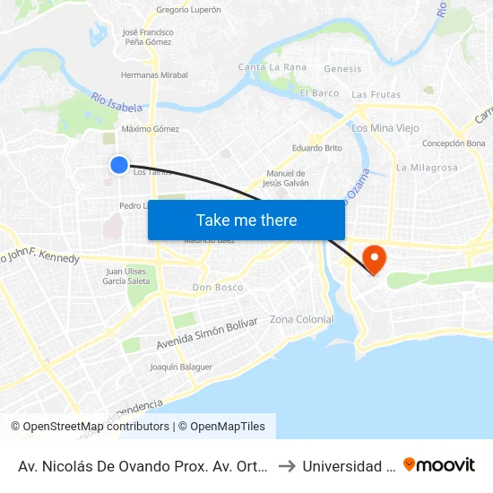 Av. Nicolás De Ovando Prox. Av. Ortega Y Gasset to Universidad APEC map