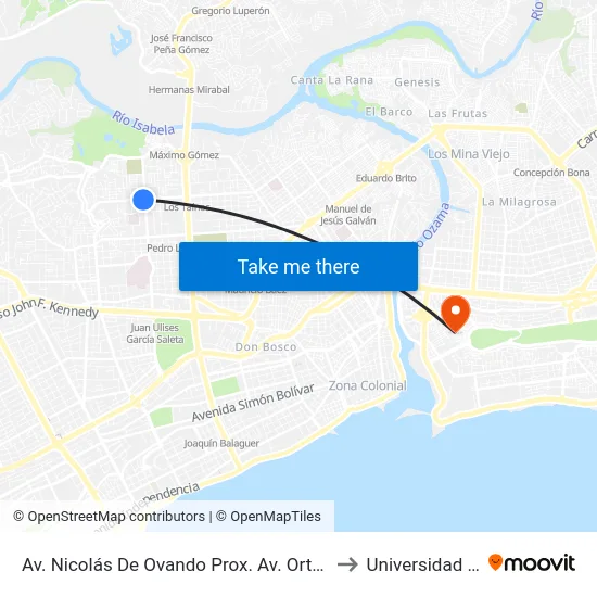 Av. Nicolás De Ovando Prox. Av. Ortega Y Gasset to Universidad APEC map