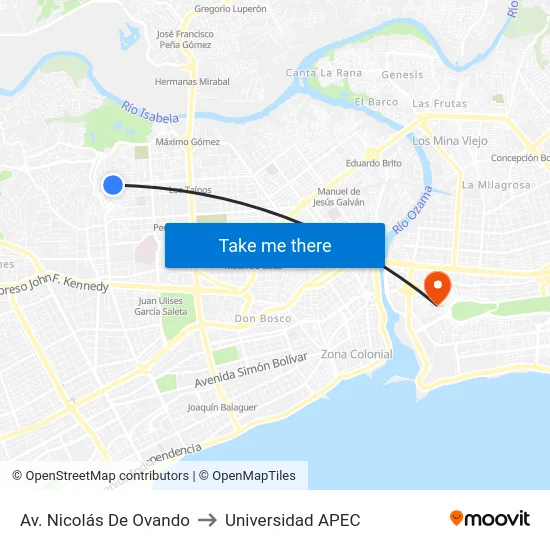 Av. Nicolás De Ovando to Universidad APEC map