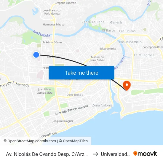 Av. Nicolás De Ovando Desp. C/Arzobispo Romero to Universidad APEC map