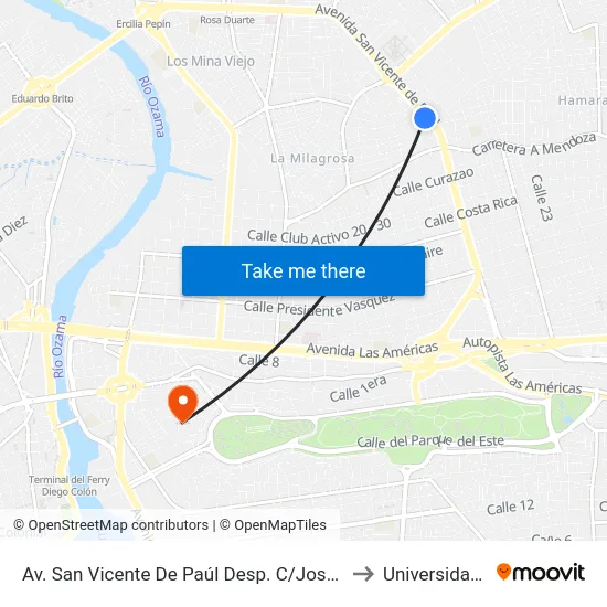 Av. San Vicente De Paúl Desp. C/Jose Antonio Jimenez to Universidad APEC map