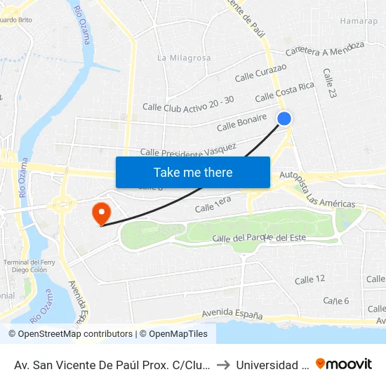 Av. San Vicente De Paúl Prox. C/Club De Leones to Universidad APEC map