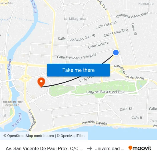 Av. San Vicente De Paul Prox. C/Club Rotario to Universidad APEC map