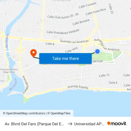 Av. Blvrd Del Faro (Parque Del Este) to Universidad APEC map